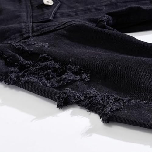 Men Button Distressed Denim Jacket Ripped Slim Trucker Jean Jackets Casual Cowboy Cut Biker Coats3