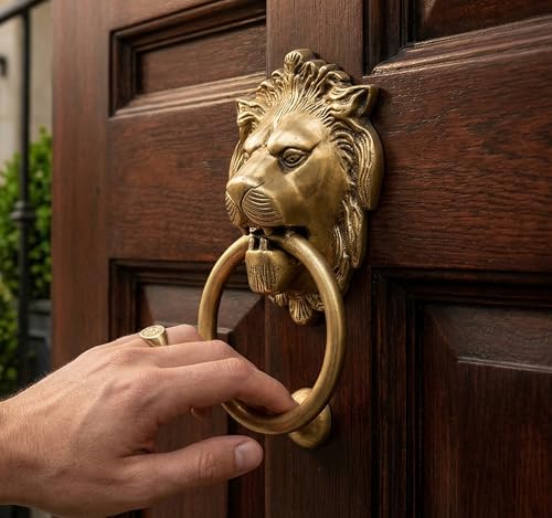 StonKraft Brass Lion Door Knocker Knockers Gate Knocker Door Accessories (Lion 5")