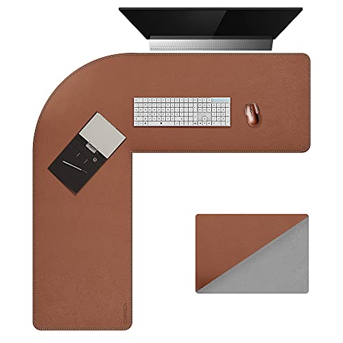 Image of Chihein L-Shaped PU Leather Desk Pad (45.3 inch + 57.1 inch) x 15.7 inch(Brown /Gray), Reversible Corner Desk Mat, Computer Office Mouse pad Writing Table Pad for Home Office