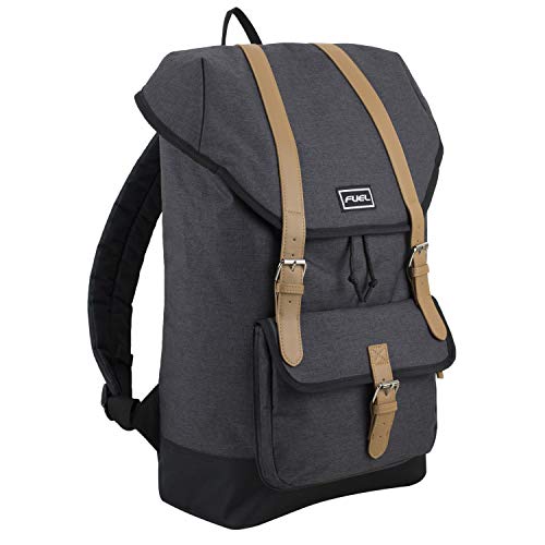 FUEL Top Flap Over Hiking Travel Carry On Weekender College Daypack Outdoors Sport Backpack Bag, Black Chambray