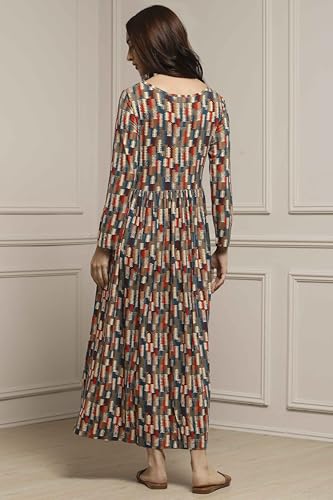 Image of BIBA Women Cotton Blend Flared Printed Dress