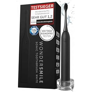 Wondersmile Schallzahnbürste PRO - Testsieger 2025-100 Tage risikofrei testen - TÜV-geprüft - Elektrische Zahnbürste, 4 Programme - 60 Tage Power Batterie mit Smart-Bürstenkopf (Ultimate Black)