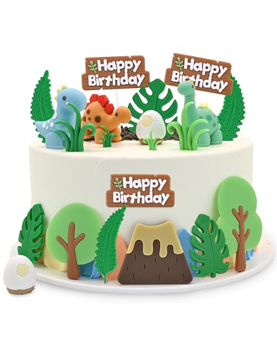 SAYHALO 21 Piece Dinosaur Cake Toppers 3D Dinosaurs Cake Toppers for Kids Cake topper for Dinosaur Themed Party Baby Shower Party Cake Decorations