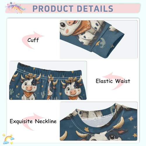 Pajama Sets Long Sleeve Cow Pattern with Stars Soft Comfy Sleepwear 2 Piece PJS 3-8T4