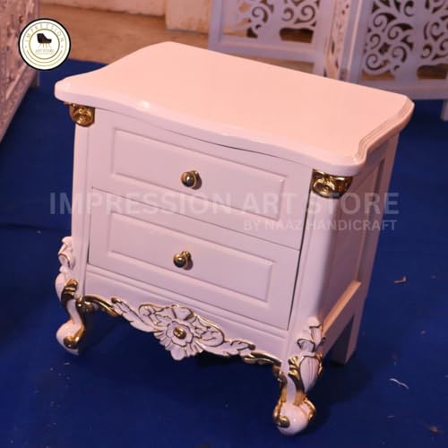 Image of Teak Wood Bed with Upholstered Head and Foot | Premium Teak Wood | White Color | King Size Bed | with Storage Box