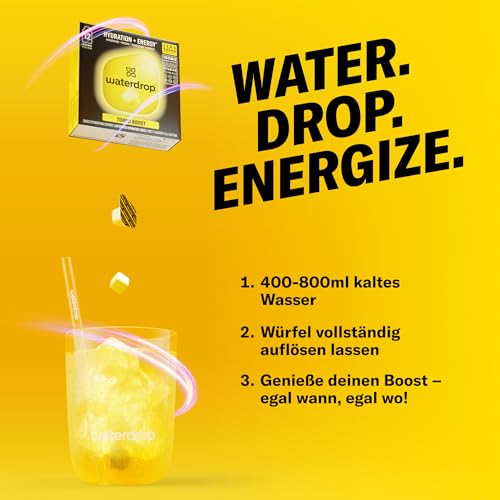 waterdrop® Microenergy Turbo Boost – 160mg Koffein, 36 Drops Würfel – Zuckerfrei, Kalorienarm, Energie-Booster mit Vitamin C & B 5