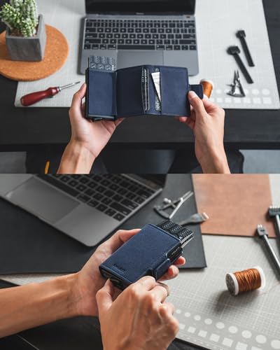 Image of VULKIT Credit Card Holder RFID Blocking Leather Automatic Pop Up Wallet Magnetic Wallet Double Card Case for Men and Women