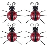 Süße Marienkäfer Metall Wandkunst, 4 Stück 3D Frühlingstier Outdoor Wanddekoration Rustikale Insekten Wandskulpturen Statuen for Bauernhaus Veranda Terrasse Rasen Zaun Hinterhof Dekoration 10cm/823