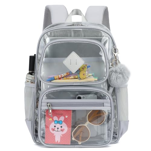 Heavy Duty Clear Backpack for Girls Boys Transparent School Bookbag Kids Durable PVC See Through Backpack-Grey - Main Image