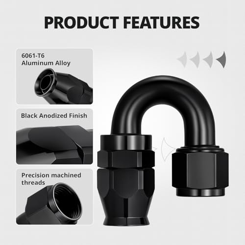 Image of EVIL ENERGY 10AN PTFE Hose End Fitting 180 Degree Black for PTFE Hose Only 4PCS