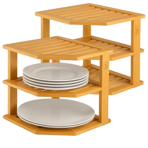 Bamboo Plate Organizer for Cabinet (2-Pack)