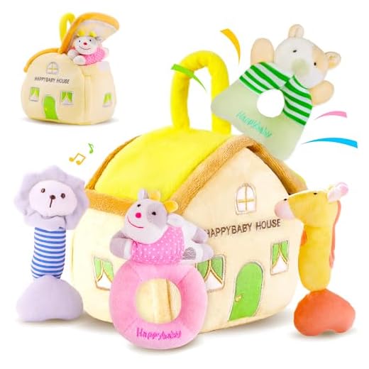 iPlay, iLearn 4 Plush Baby Soft Rattle Set, Hand Grab Sensory Toys, Organic Teether and Shaker, Farm Stuffed Animals, Shower Gifts for 2, 3, 6, 9, 12, 18 Month Olds Newborn, Infant, Toddler, Boy, Girl