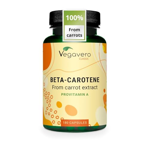 Vegavero Beta Carotene | 180 Capsules | Tan Accelerator | 100% Natural Source of Vitamin A | NO Additives Lab-Tested | Vegan