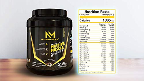 Image of Nutrimuscle Massive Muscle Mass Gainer - 2.5 Lbs - 1.134 Kgs - Choco Latte Flavour - For Muscle & Mass Gain - Contains Complex Carbohydrates, BCAA, Digestive Enzymes & Essential Vitamins & Minerals
