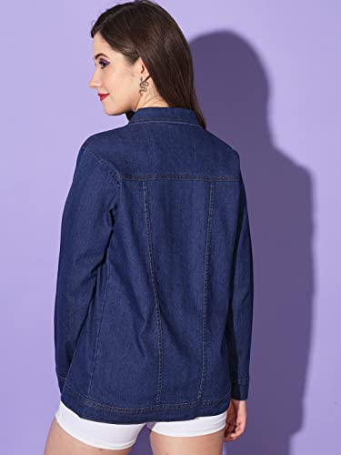 Image of Buynewtrend Buttoned Flap Pockets Women Long Denim Jacket