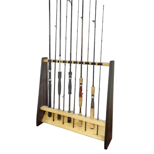 WOOD WORKS 日本製 ロッドスタンド 片面10本用 【本体：ライトブラウン×ブラックウッド】【フェルト：ブラック】