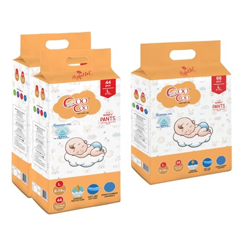 Image of Coo Coo By Mafatlal Extra Dry Baby Pull-Up Premium Diaper Pant, Size L (Large), 154 Count | 9-14 kg | Up to 12 Hrs Protection | Super Absorbent Core | Soft Elastic Waist | Leak Protection