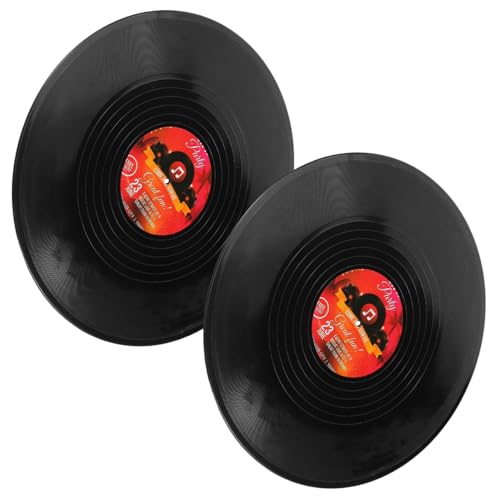 SUPVOX 2pcs 12-Inch Vintage Vinyl Records Wall Decor, Retro Style Black Plastic Decorative Discs for...