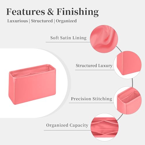 Image of Purse Organizer Insert for Lady Dior New Medium Bags, Satin Luxury Bag Insert, Lightweight & Portable Purse Shaper with Pockets, Ideal for Travel, Shopping, and Daily Use(Rose Lipstick, Lady New M)
