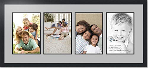 ArtToFrames Collage Photo Frame Double Mat with 4-8x12 Openings with Satin Black Frame and TV Grey mat.