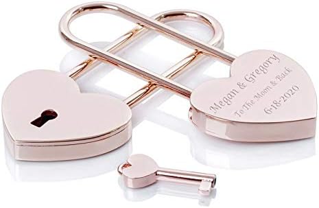 Personalized Rose Gold Heart Padlock Custom Engraved Free - Love Lock with Functional Key, Free Engraving - Ships from USA