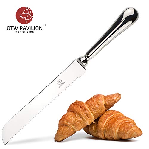 OTW PAVILION Serrated Bread Knife 7 Inch Super Sharp Stainless Steel Bread Cutter Durable Bread Slicer with Hollow Handle for All Types of Bread