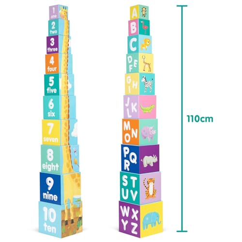Miniatura 4 de Boppi Bloques Apilables Para Bebés, Juguetes De Animales De Safari De La Selva Con Letras Y Números, Cubos Montessori Para Niños Pequeños, Juguetes De Aprendizaje Preescolar