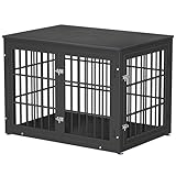 rehomerance 42 Inch Heavy Duty Dog Crate Furniture for Large and Medium Dogs, Decorative Pet House End Table, Wooden Cage Kennel Furniture Indoor, Black