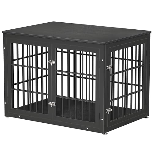 rehomerance 42 Inch Heavy Duty Dog Crate Furniture for Large and Medium Dogs, Decorative Pet House End Table, Wooden Cage Kennel Furniture Indoor, Black