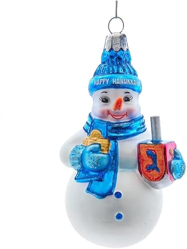 The Bridge Collection Adorno de muñeco de nieve de Happy Hanukkah  Adorno de muñeco de nieve festivo con purpurina para decoración navideña  Adorno