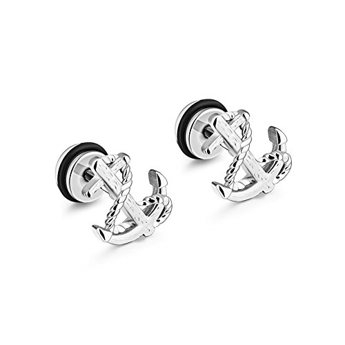 Aruie Bijoux Boucles d'Oreilles Puces Ancre Anchor Nautique Marin Plaqué Clous d'Oreilles Acier Inoxydable Fantaisie Cadeau Homme Femme - Argent