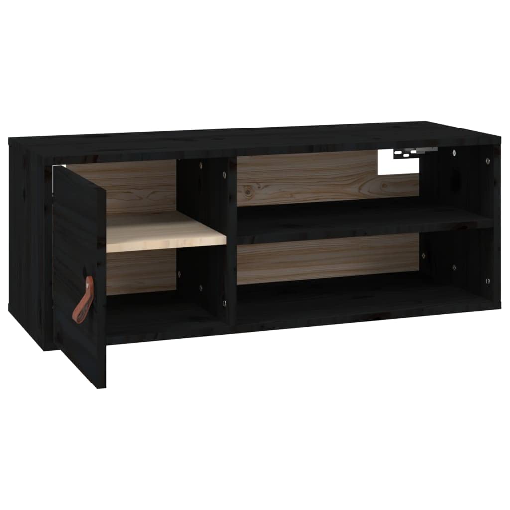 Générique Armadio da parete nero, 80 x 30 x 30 cm, in legno di pino massiccio, mensola da parete con 4 scomparti e 1 anta per riporre libri, riviste e DVD