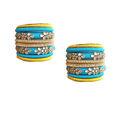 Buy silk thread kundan work handmadesky blue bangles set for girls and