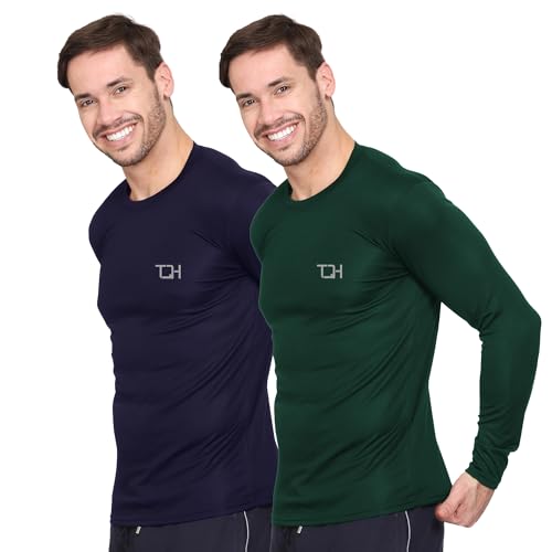 Image of TQH Full Sleeve T Shirt for Men | Pack of 2 T-Shirt for Man Full Sleeve | Gym Workout | Men's Tshirts | Slim Fit Polyester Round Neck Solid Sports T-Shirts for Running Training Casual Wear