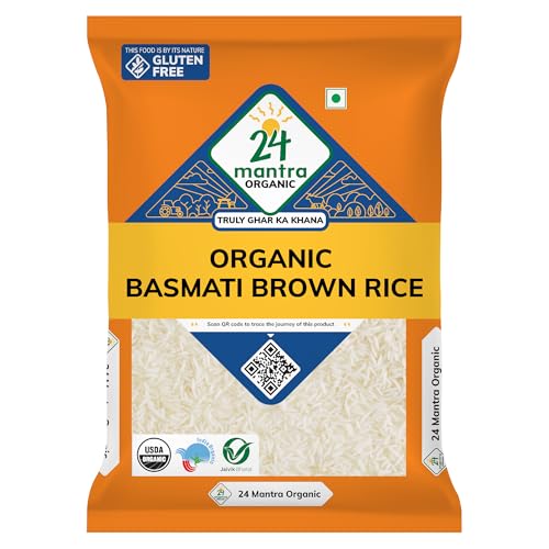 Image of 24 Mantra Organic Unpolished Basmati Rice Premium Brown /Basmati Brown Chawal - 1 Kg | Pack of 1 | 100% Organic | Chemical Free & Pesticides Free