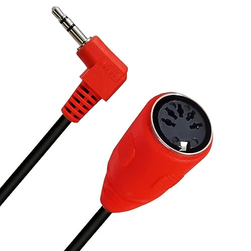 MIDI Din 5 Pin Buchse auf 90 Grad 3.5mm 1/8'' Stecker TRS Stereo Jack Audio Kabel, Discool 5 Pin DIN Kabel für Lautsprecher, Verstärker, Mixe, MIDI Keyboard (0.5M/1.7FT/Rot)