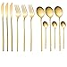 Cubiertos de oro 12 Piezas Acero Inoxidable Cuchillo Tenedor Cuchara Juego de Cubertería De,Oro Cuberterías combinadas,Una Cubertería Moderna para 3 Personas Cuchillo Chuletero uego de cubertería