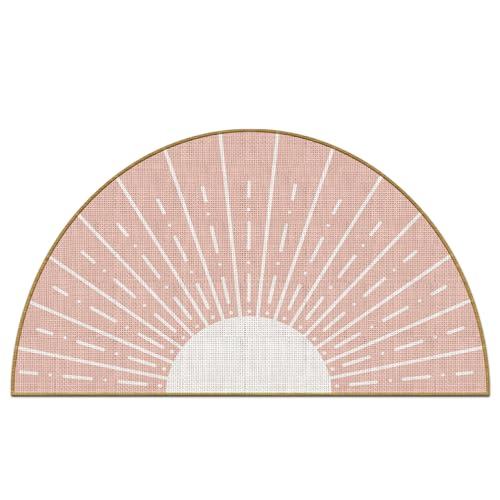 Mingnei Pink Boho Linen Doormat for Home, Kitchen, Girls Room Entrance - Bohemian Style, Mid Century Modern, Indoor/Outdoor Welcome Mat 30x17