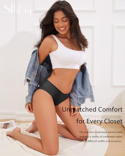 Image of Seamless Underwear for Women No Show Cheeky Low Rise Bikini Jacquard Soft Ladies Panties Breathable Stretch Hipster 6 Pack, Medium Black