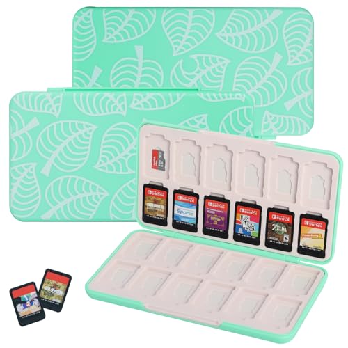 Switch spiele aufbewahrung für Nintendo Switch Game Cards/Micro SD Speicherkarten,Kompatibel mit Nintendo Switch OLED/Switch/Switch Lite,Silikon-Aufbewahrungsbox mit 24 Steckplätzen,Animal Crossing