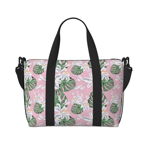 Carry On Duffle Bags Overnight Weekender Bags for Women, Green Leaves Lilies Flowers Personal Item Travel Bag, Travel Essentials Sport Gym Bag for Men Women