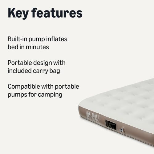 Amazon Basics Inflatable Air Mattress with Built-in Pump, Camping Mattress for Travel, Queen Size, 600lb Capacity view 2