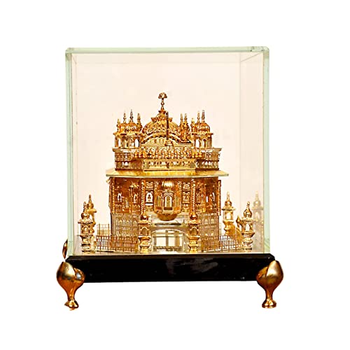 Image of 24K Premium Gold Plated Idol /Model of Golden Temple for Decor the Temple Medium [5.50x3.5x3.5 inches], Glass