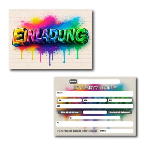 GRAFBURG - 8 Einladungskarten Kindergeburtstag mit 3D Effekt – DIN A6 - Coole Einladungen für Jungs & Mädchen – Geburtstagskarten Graffiti-Design Splash (8 Stück) GRAFBURG - 8 Einladungskarten Kindergeburtstag mit 3D Effekt – DIN A6 - Coole Einladungen für Jungs & Mädchen – Geburtstagskarten Graffiti-Design Splash (8 Stück)