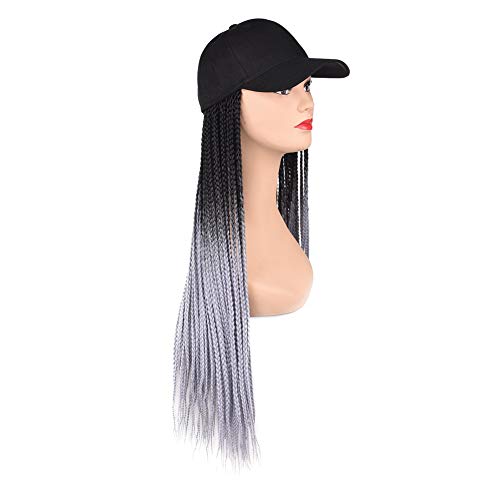 Yunkang Long Braiding Hair Baseball Cap Wig Ombre Grey Synthetic Hair Cap Wig with Braided Box Braids for Women Girls(B-28)