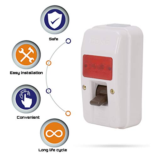 Image of CONA 2381 ISI Mark Gold Surface D.P. Switch 32 Amperes with Indicator 240V Milky White Heavy Duty Double Pole switch (Single Pack)|D.P. Switch Surface|Electricial part|Durable D.P Surface, Large
