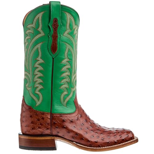 Tony Lama Men`s Tobac Full Quill Ostrich 13In Green Top Cowboy Boot Brown/Tobacco 10.5 D4