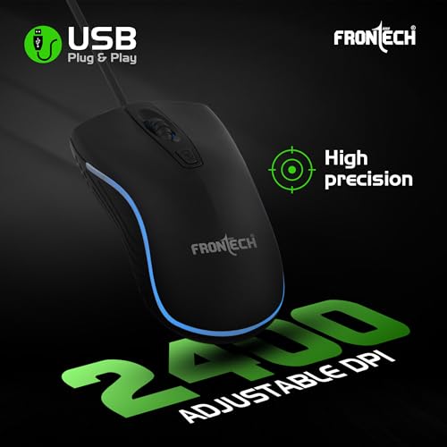 Image of Frontech Quantum Striker Gaming Combo | Rainbow Backlit Keyboard with Optical Mouse | 2400 DPI Adjustable | 4 Button Mouse | USB Plug & Play | 104 Keys | 1 Year Warranty (KB-0050BLK)