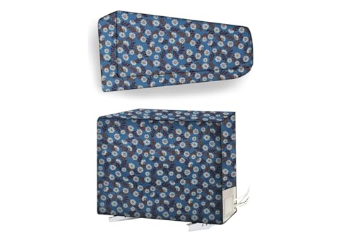 Image of The Furnishing Tree 1 Ton Split AC Cover for Indoor and Outdoor Units Floral Pattern Blueish Grey
