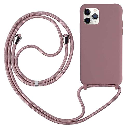 Ququcheng Coque Compatible avec iPhone 12/12 Pro(6.1'),Collier pour Étui Colliers de cellulaire Corde Silicone avec Cordon Case TPU Bumper pour iPhone 12/12 Pro(6.1')-Rose Or